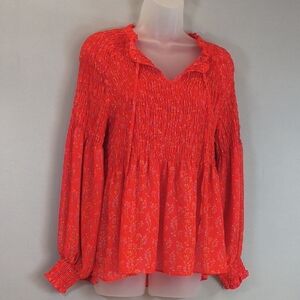 Rose& Olive Women's Red Floral Long Sleeve Blouse Size -S